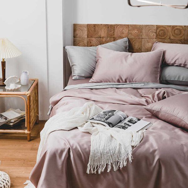 

light luxury silk sliding 60 piece tencel 4-piece naked sleeping quilt cover sheet spring and summer ice simple solid color bedding