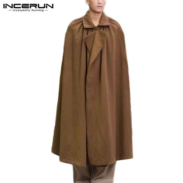 

men's trench coats incerun winter men cloak solid faux blends fleece blanket ponchos cape outerwear casual 2021 cardigan coat, Tan;black