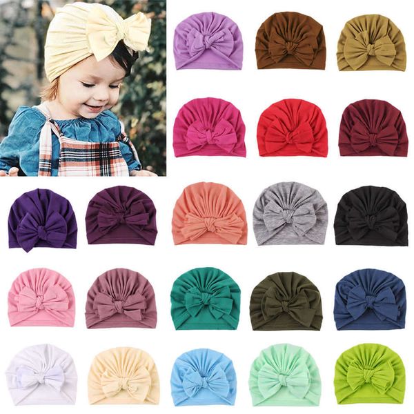 

2021 fashion baby hat 21 color knot bow hat, newborn hood, cap, Yellow