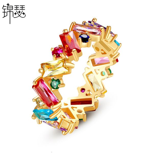 

jinse deep dislike fashion color zircon rainbow lady index finger ring, Silver