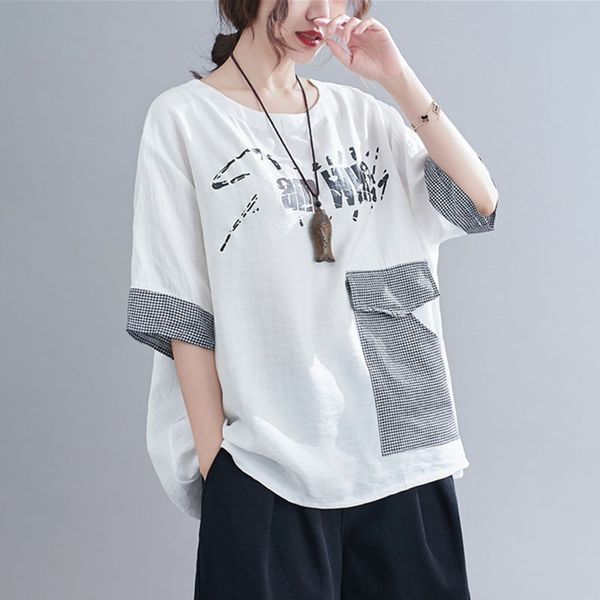 

oversized women cotton casual t-shirts new arrival summer simple style o-neck letter print loose female tees s2580 210412, White