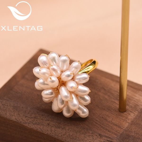 

xlentag real freshwater white pearls rings for wedding women's classic adjustable ring luxury jewelry handmade for girls gr0235b, Slivery;golden