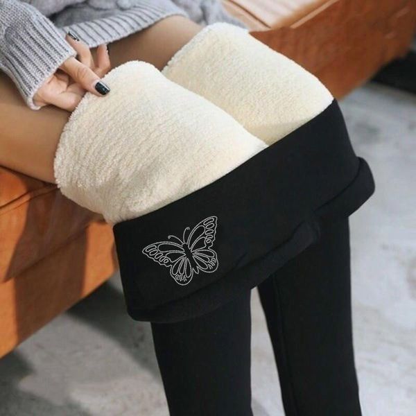 

women's leggings women winter warm high waist pants velvet thick cashmere legging thermal tight trousers stretch thicken leggins mujer, Black