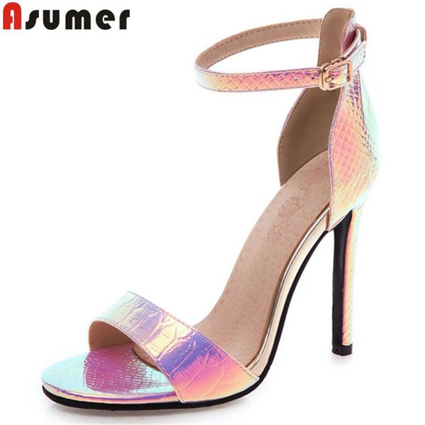

summer sandals buckle ladies prom wedding shoes super high heels elegant women large size 34-46, Black
