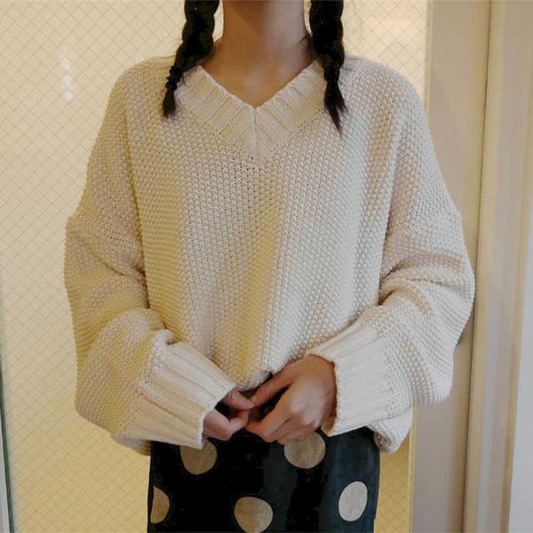 

[women two-piece suit] japanese lazy style v-neck pullover sweater vest + high waist skirt female student spring and autumn suit 210526, White