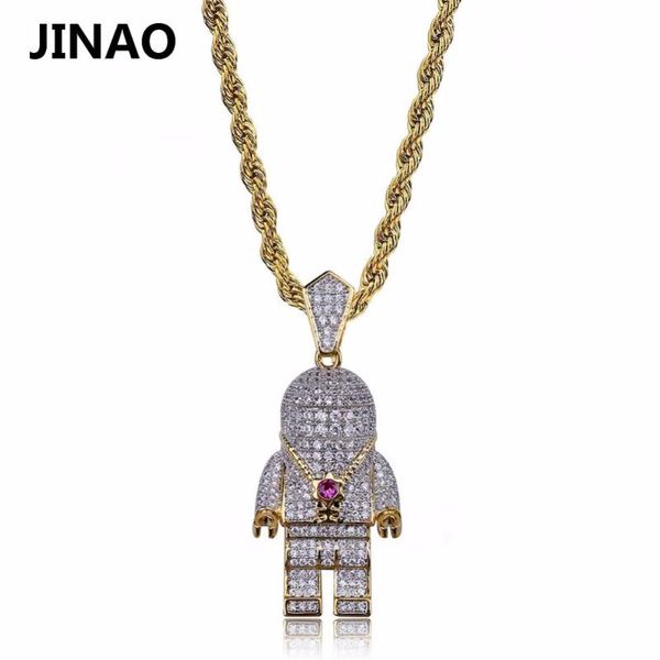 

pendant necklaces jinao hip hop street fashion gold color plated spaceman necklace micro pave zircon iced out astronaut for men, Silver
