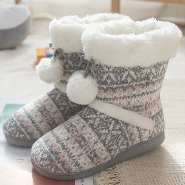 

winter floor shoes woman house slippers retro warm insole socks fur indoor anti-skid plush shoes contton slipper, Black