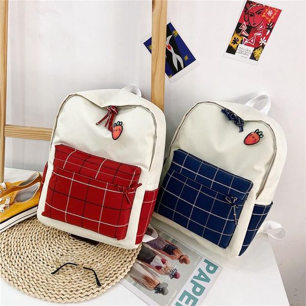 

backpack women canvas backpacks waterproof lattice school bags for teenagers girls students big cute lappatchwork travel