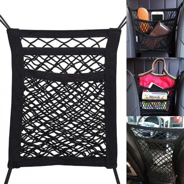 

car organizer 3 layer mesh interior trunk seat back rear elastic net styling storage bag pocket cage auto