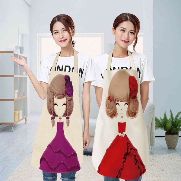 

apron cartoon girl printed multipurpose kitchen cotton linen printable