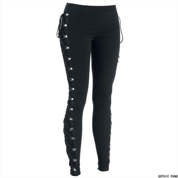 

casual gothic personality office womens legging bandage type punk style plain thin cotton straight female black