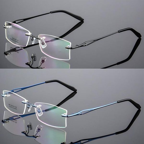 

fashion sunglasses frames luxury diamond putted rimless eyeglass myopia rx able memory titanium glasses spectacles, Black