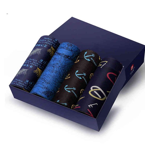 

4pcs/set brand boxer mens underwear u convex boxers shorts soft male panties printed breathable underpants, Red;black