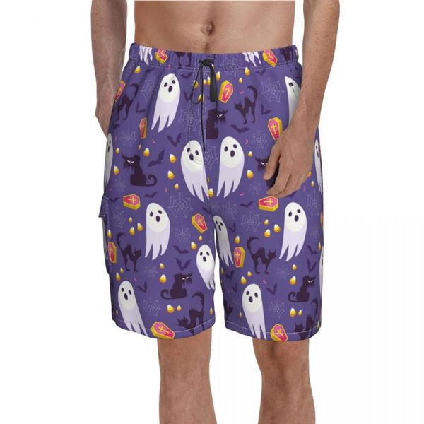 

men's shorts halloween spooky cat coffin board funny men bathing swimming trunks polyester pattern swim, White;black