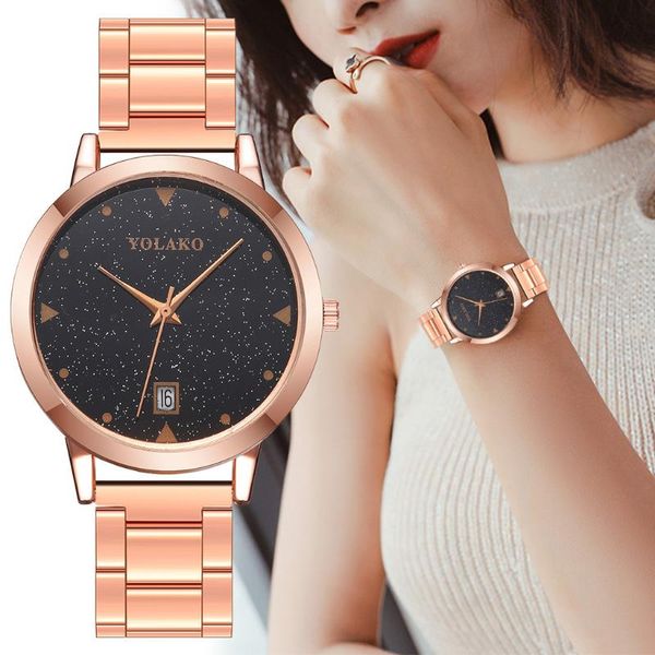 

wristwatches fashion watch three-pin alloy steel band star ladies casual quartz, Slivery;brown