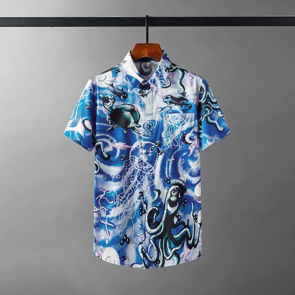 

men's casual shirts summer luxury short mouw allover printed gentlemen dress fashion slim fit party man 2xl, White;black