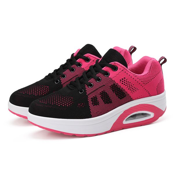 

New Women Cushioning Sneakers Comfortable Flying Woven Rocking Trainers Laides Trendy Breathable Outdoor Walking Causal Footwear, Black