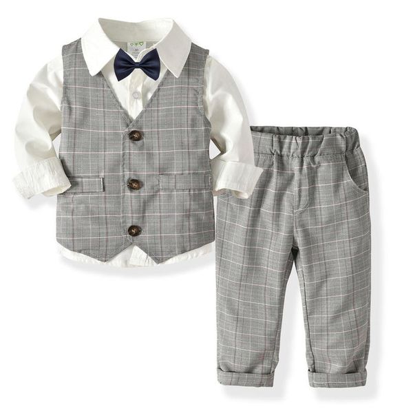 

clothing sets young children's suit gentleman style boy four-piece shirt pants kids wedding school student dress, White