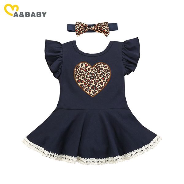 0-12M Valentinstag geborenes Kleinkind Kleinkind Baby Mädchen Kleid Rüschen Leopard Herz für Sommerkleidung 210515