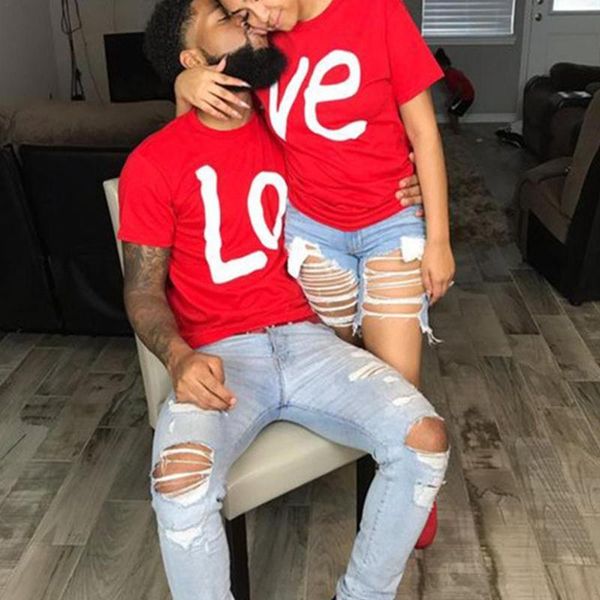 

women men couple t shirt funny love letter print cotton valentine's day summer clothes present t-shirt j2q2 women's, White