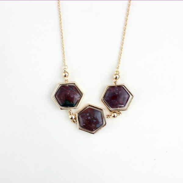 

pendant necklaces light yellow gold color alloy stackable hexagon agates link chain necklace fashion jewelry, Silver