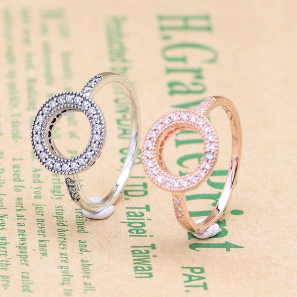 

sterling silver valentine's day creative hollow sparkling ring heart with crystal original jewelry cluster rings, Golden;silver