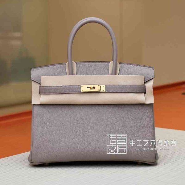 

designer handbags 2021 pure manual wax thread sewing bag togo calf leather asphalt gray gold buckle bk30cm herme handbag bb