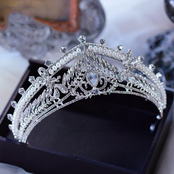 

hair clips & barrettes niushuya shiny crystal headband cubic zirconia crown pearl bride accessories royal princess wedding tiaras, Golden;silver