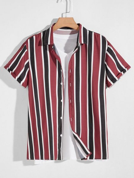 

men vertical striped shirt without tee 85gz#, White;black