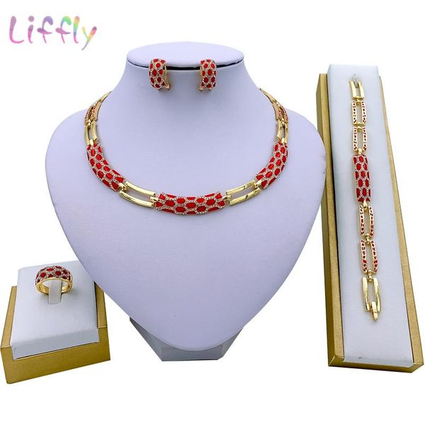 

earrings & necklace african jewelry sets elegant bridal wedding red enamel classic style bracelet rings for women, Silver