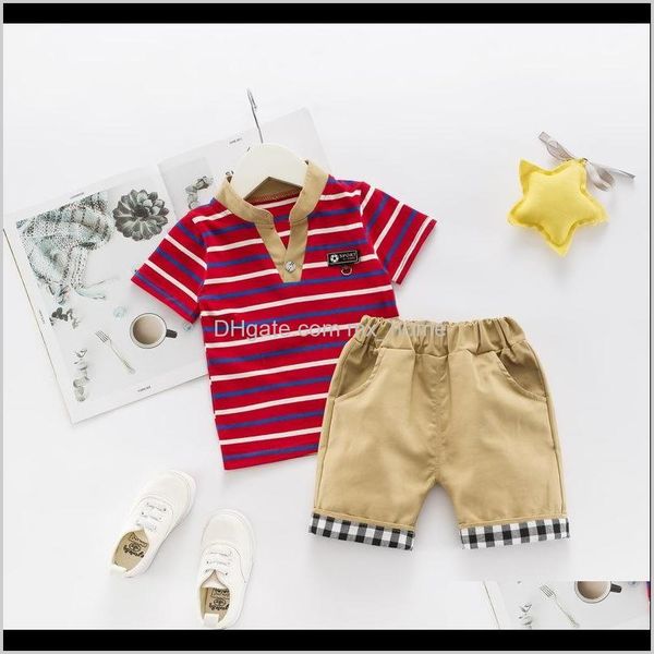 

baby kids maternity drop delivery 2021 summer baby boy designer clothes boys striped stand up collar cotton shirtshort pants clothing sets o, White