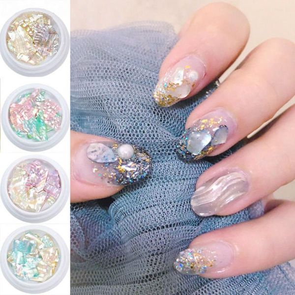 

nail art decorations 1 jar colorful irregular natural sea shell texture slice rhinestones sequins diy decoration, Silver;gold