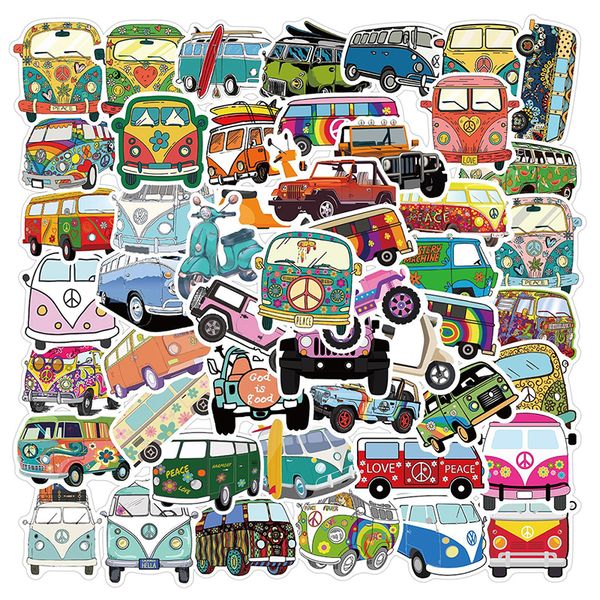 

50Pcs Retro Hippies Stickers Love And Peace Bus Stickers Laptop Luggage Sticker