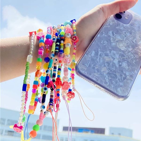 

christmas decorations sell multicolor phone chain lanyard beads mobile for women cellphone strap anti-lost fashion accessories