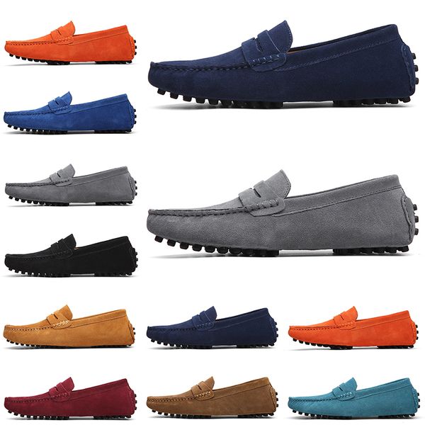 

non-brand casual suede shoes black light blue wine red gray orange green brown mens slip on lazy leather shoe sneakers szie 38-45