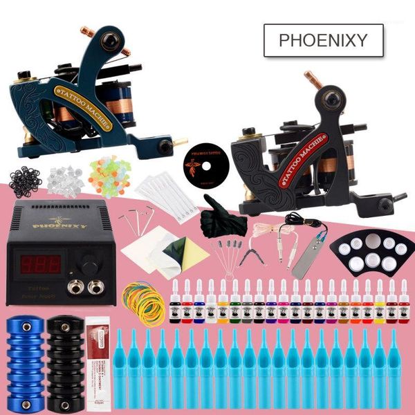 

beginner tattoo kit one machine gun set 20color inks power supply needles supplies complete kit1