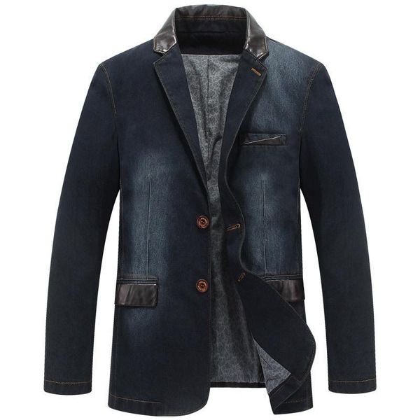 

men's suits & blazers casual smart jacket man spring autumn denim turn-down collar bleached vintage pockets washed plus size coats male, White;black