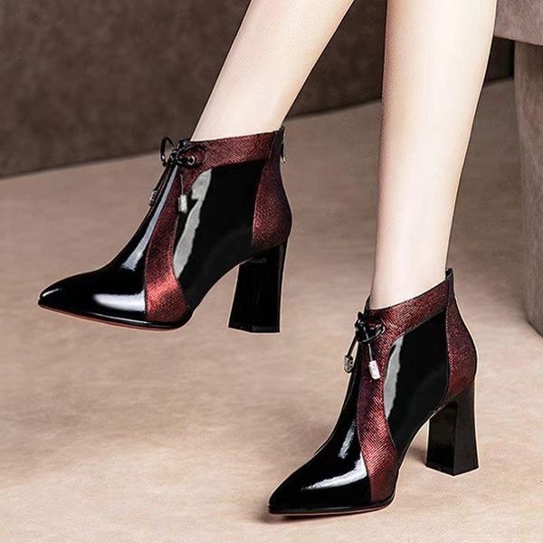 

boots 2021 short autumn and winter women's high-heeled pointed high-shoes thick heel, Black