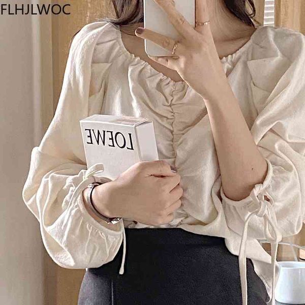 

women's knits & tees design short korea chic blusas female bow tie japanese girls solid off shoulder cotton blend women blous, White