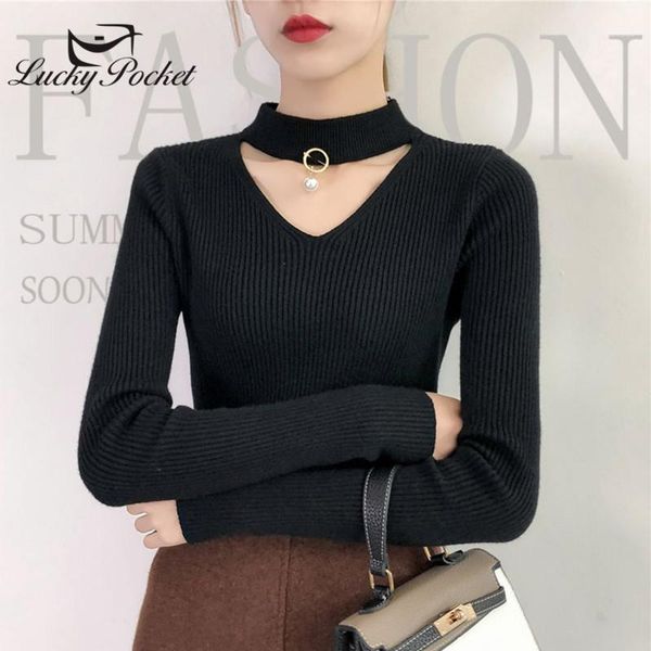 

women autumn winter fashion solid color designed v-neck knitted sweater female slim elastic ladies elegant pullovers m640 women's sweat, White;black