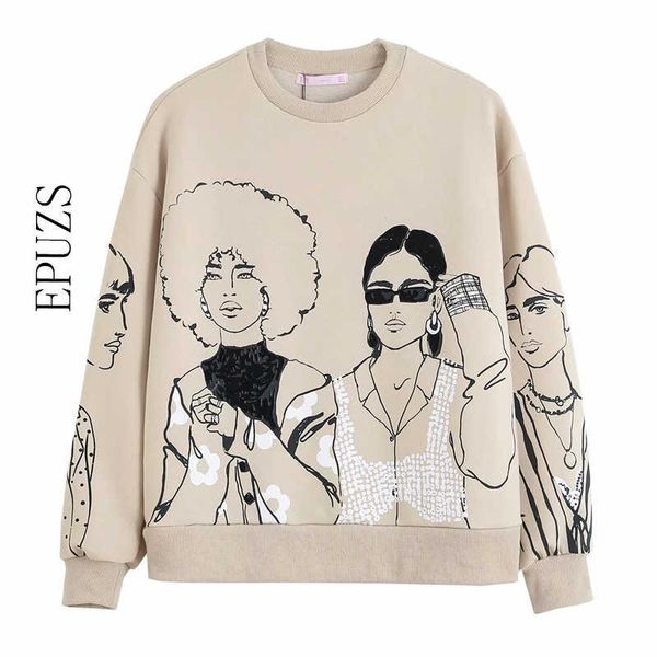 

spring women fashion beauty girls print sweatshirts women o neck knitted hoodies women pullover 210930, Black