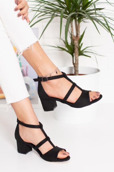 

sandals black suede high-heeled (slippers shoes)