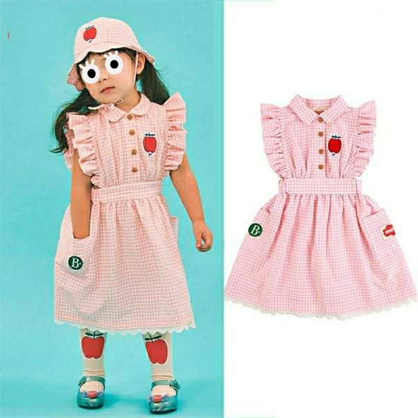 Ss Chegada Korean Kids Menina Casual Rosa Rosa Manga Curta Vestidos Bonito Vestido Elegante Bonito Kawaii Toddler 210619