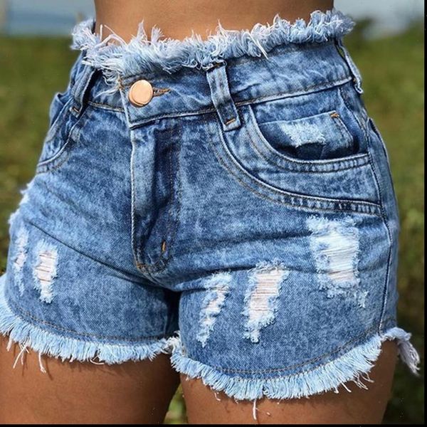 

fashion slim high waist women jean denim shorts casualripped summer n0015, Blue