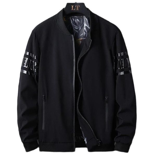 

men's jackets autumn men korea style bomber jacket zipper letter casual coat plus size 7xl 8xl 54 56 baseball collar thin loose, Black;brown