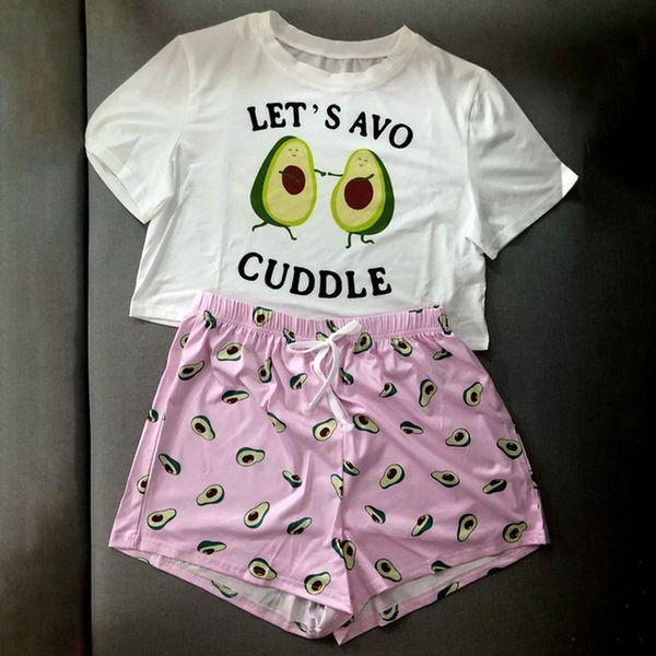 

qweek pajamas ladies cotton pijamas for women sleepwear home clothes avocado print pyjama set nightie 2021, Black;red