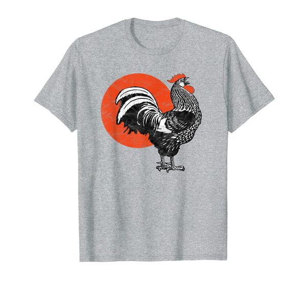 

crowing rooster sun distressed vintage graphic t-shirt, White;black