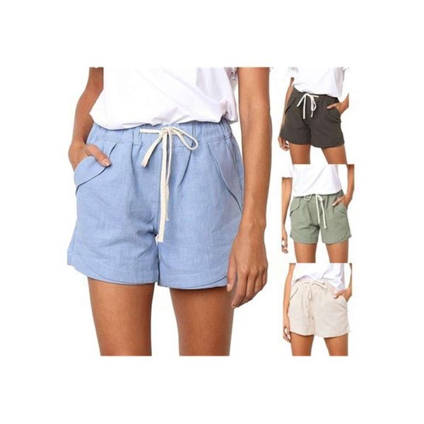 

summer style women's pants beach drawstring elastic waist cotton hemp casual, Black;white