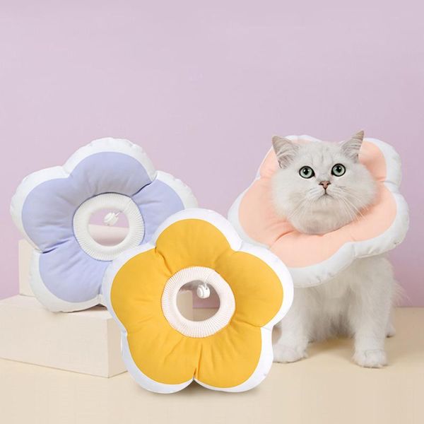 

cat collars & leads soft cotton adjustable neck collar pet cone e-collar with cute flower headcover elizabeth