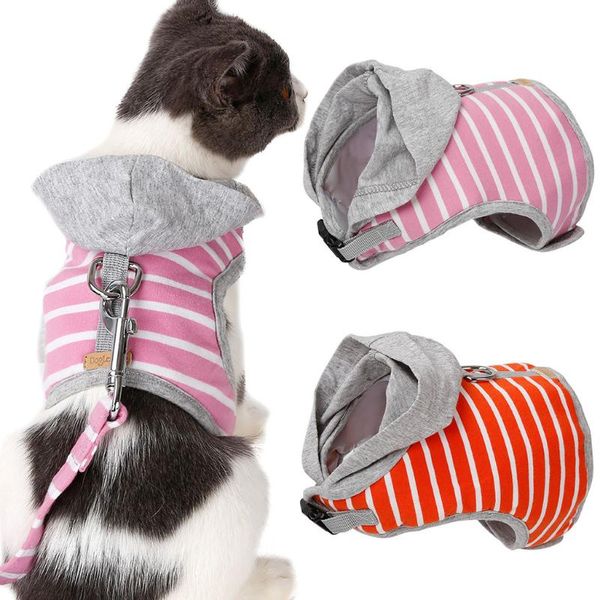 

dog collars & leashes adjustable pet cat with hat traction fashion stripe chest strap durable leash walking lead soft cats harness vest 20ja